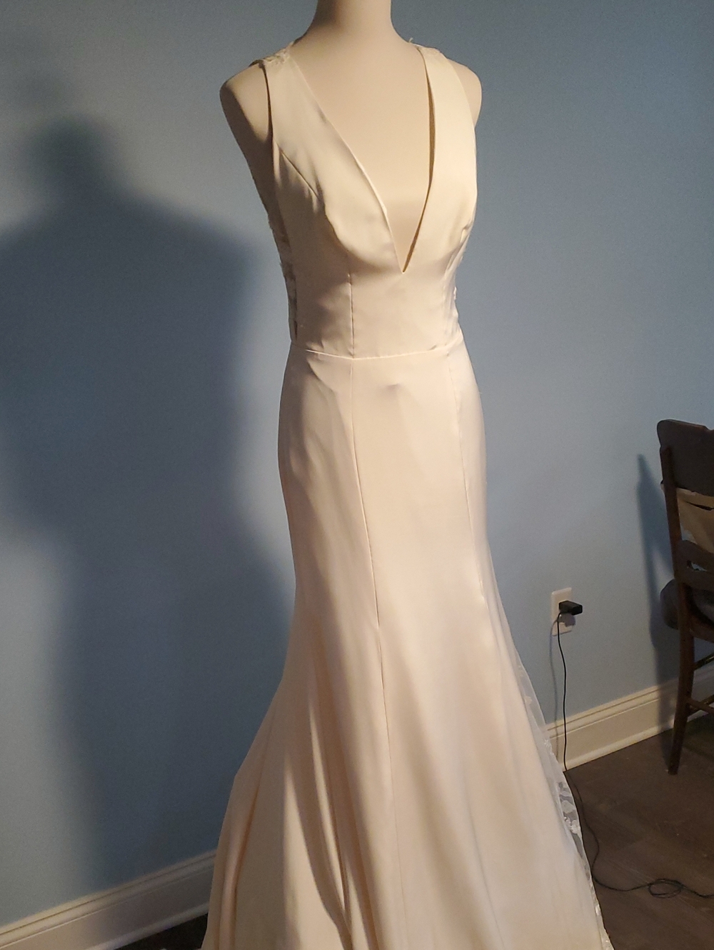 Monique Lhuillier BLISS Ivory Plunging V-Neck Satin Wedding Gown